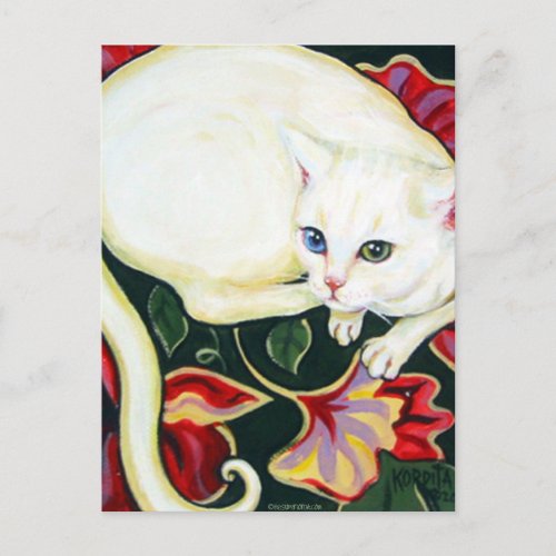 White Cat on a Cushion Postcard