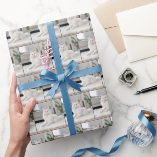 White Cat On A Fur Rug Wrapping Paper