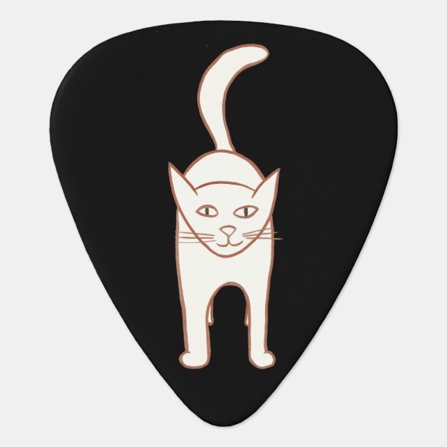 White cat on black guitar picks (Front)