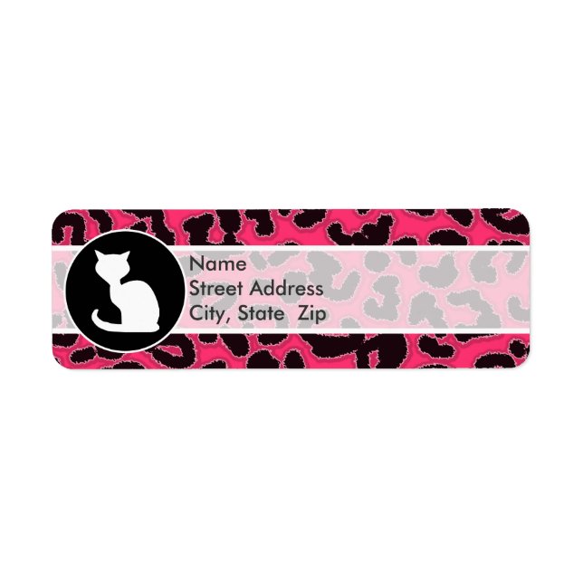 White Cat on Hot Pink Leopard Print Label (Front)
