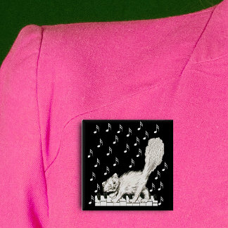 White Cat on Piano Keys Button