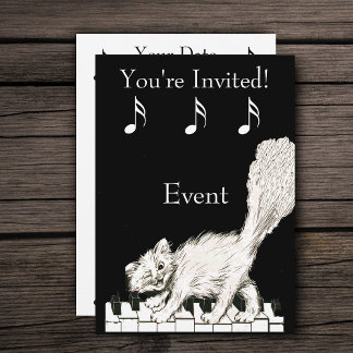 White Cat on Piano Keys Invitation