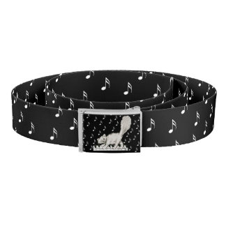 White Cat on Piano Keys Music Notes Belt