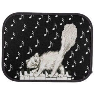 White Cat on Piano Keys Music Notes Car Mat