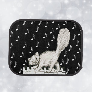 White Cat on Piano Keys Music Notes Car Mat