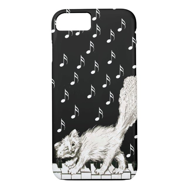White Cat on Piano Keys Music Notes Case-Mate iPhone Case (Back)