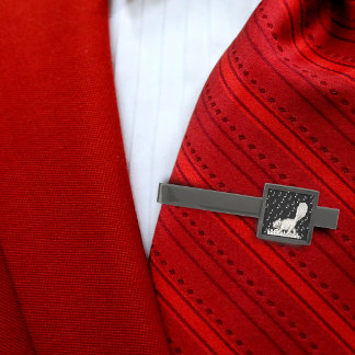 White Cat on Piano Keys Music Notes Gunmetal Finish Tie Clip