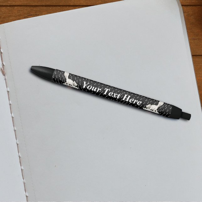 White Cat on Piano Keys Music Notes Pen (white happy cats walking on piano keys on white music notes on black writing pen.)