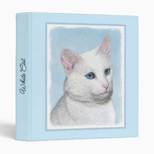 White Cat Painting - Cute Original Cat Art 3 Ring Binder
