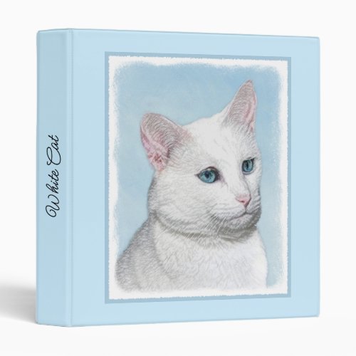 White Cat Painting _ Cute Original Cat Art 3 Ring Binder