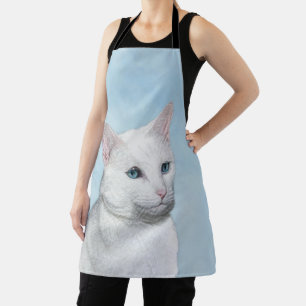 White Cat Painting - Cute Original Cat Art Apron