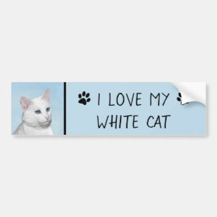 White Cat Painting - Cute Original Cat Art Bumper Sticker