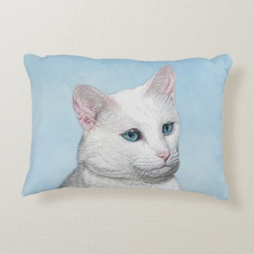 White Cat Painting _ Cute Original Cat Art Decorative Pillow