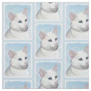 White Cat Painting - Cute Original Cat Art Fabric