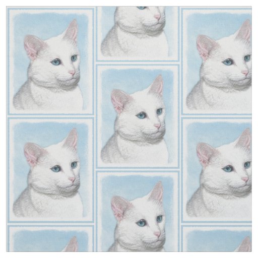 White Cat Painting - Cute Original Cat Art Fabric