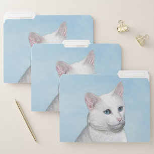 White Cat Painting - Cute Original Cat Art File Folder