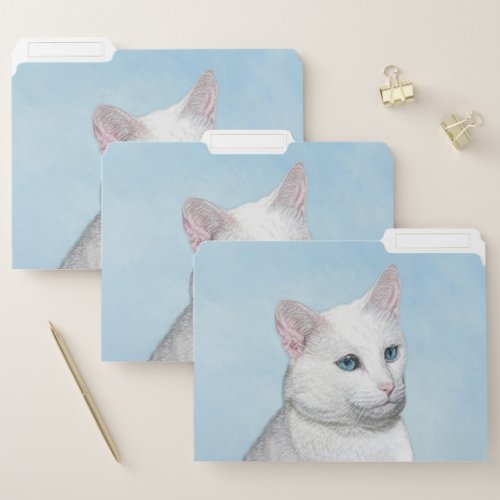 White Cat Painting _ Cute Original Cat Art File Folder