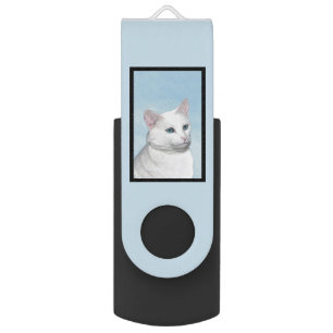White Cat Painting - Cute Original Cat Art Flash Drive