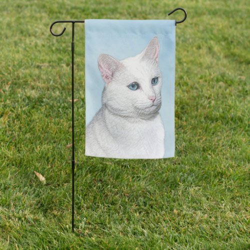 White Cat Painting _ Cute Original Cat Art Garden Flag