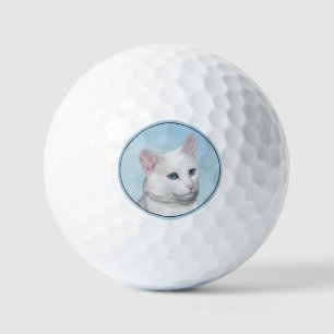 White Cat Painting - Cute Original Cat Art Golf Balls