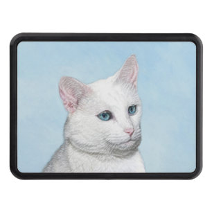 White Cat Painting - Cute Original Cat Art Hitch Cover