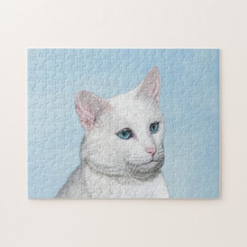 White Cat Painting _ Cute Original Cat Art Jigsaw Puzzle