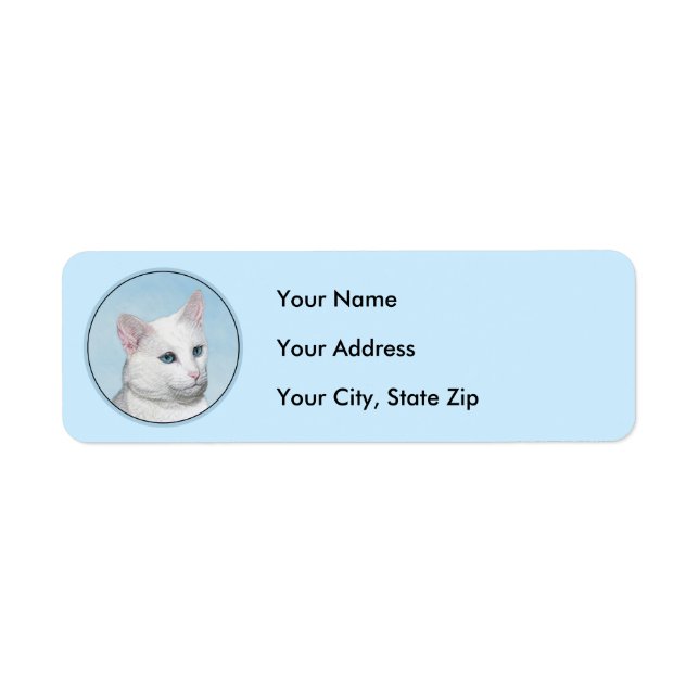 White Cat Painting - Cute Original Cat Art Label (Front)