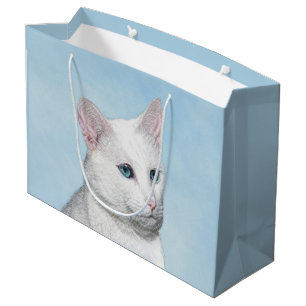 White Cat Painting - Cute Original Cat Art Large Gift Bag