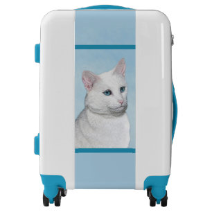 White Cat Painting - Cute Original Cat Art Luggage