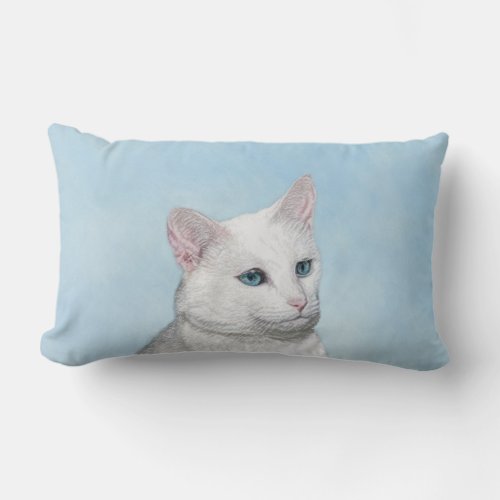 White Cat Painting _ Cute Original Cat Art Lumbar Pillow