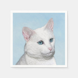 White Cat Painting - Cute Original Cat Art Napkins