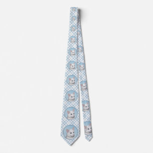 White Cat Painting - Cute Original Cat Art Neck Tie