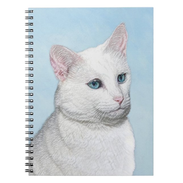 White Cat Painting - Cute Original Cat Art Notebook (Front)