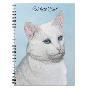 White Cat Painting - Cute Original Cat Art Notebook