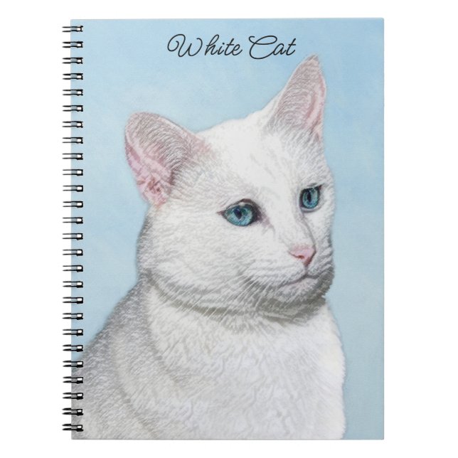 White Cat Painting - Cute Original Cat Art Notebook (Front)