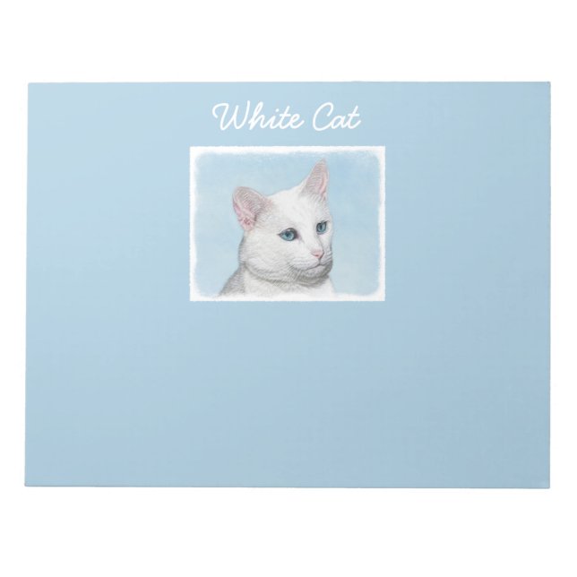 White Cat Painting - Cute Original Cat Art Notepad (Front)