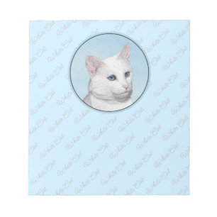 White Cat Painting - Cute Original Cat Art Notepad