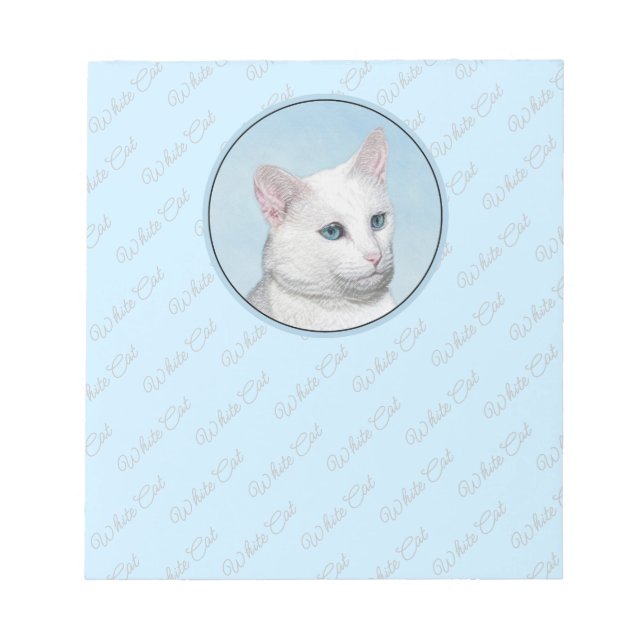 White Cat Painting - Cute Original Cat Art Notepad (Front)
