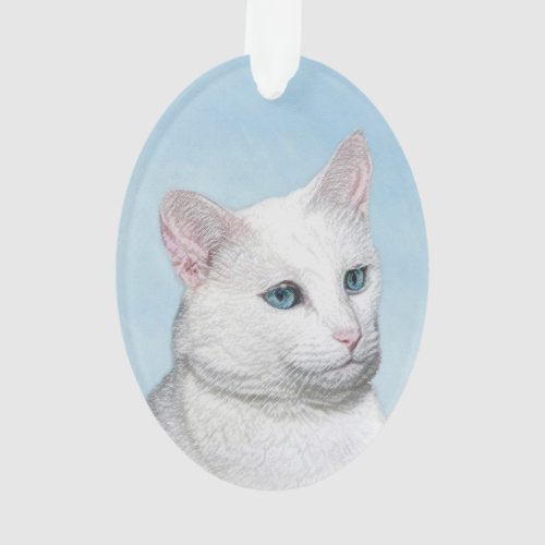 White Cat Painting _ Cute Original Cat Art Ornament
