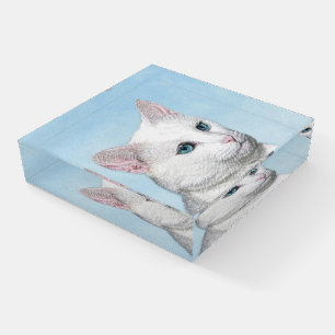 White Cat Painting - Cute Original Cat Art Paperweight