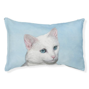 White Cat Painting - Cute Original Cat Art Pet Bed