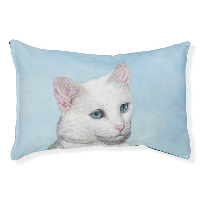 White Cat Painting - Cute Original Cat Art Pet Bed (Front)