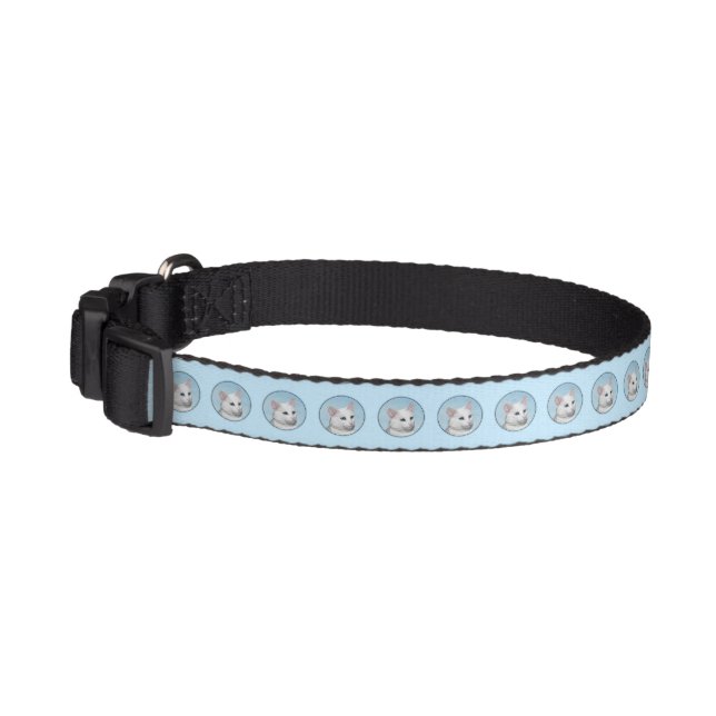 White Cat Painting - Cute Original Cat Art Pet Collar (Left)