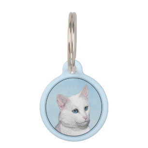 White Cat Painting - Cute Original Cat Art Pet ID Tag
