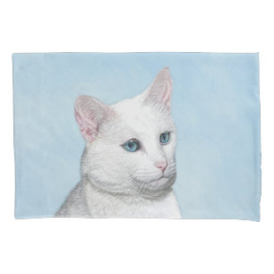 White Cat Painting - Cute Original Cat Art Pillow Case