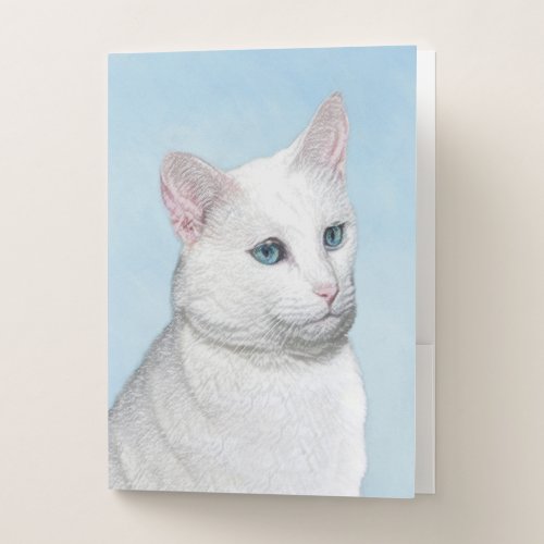 White Cat Painting _ Cute Original Cat Art Pocket Folder