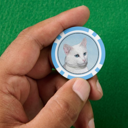 White Cat Painting _ Cute Original Cat Art Poker Chips