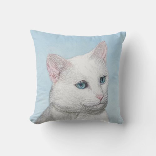 White Cat Painting _ Cute Original Cat Art Throw Pillow