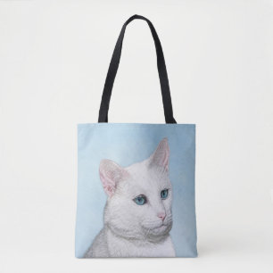White Cat Painting - Cute Original Cat Art Tote Bag