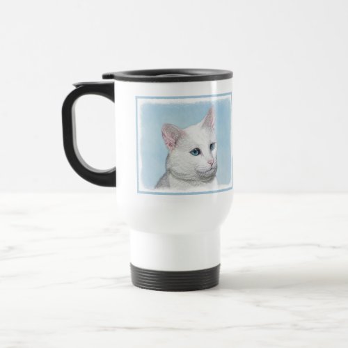 White Cat Painting _ Cute Original Cat Art Travel Mug